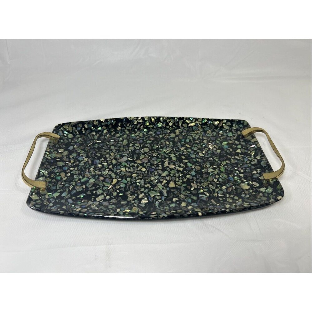 Paua Shell Trinket Change Tray With Handles Koha New Zealand 10” A3